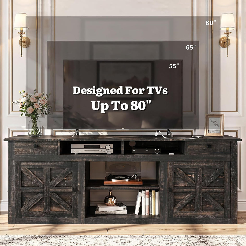 YITAHOME TV Stand for 75/80 Inch TV, Entertainment Center, TV Cabinet with Drawers and Power Outlet, Dark Rustic Oak TV Console for Living Room Furniture (70 Inch Lenght 30 Inch High)