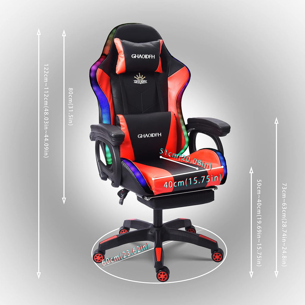 Ergonomic RGB Gaming Chair with Massage, Adjustable Footrest, and Built-in Speakers,Swivel Reclining PU Leather Design with Lumbar Support - Ultimate High-Back Racing Gaming Chair.,White