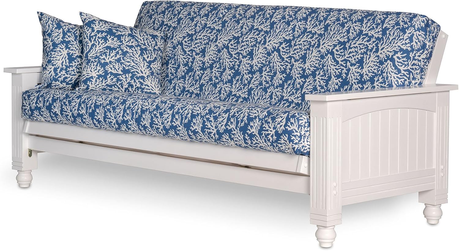 Nirvana Futons Cottage Futon Frame, Queen Size, Satin White Finish, Solid Wood Construction, Coastal Furniture