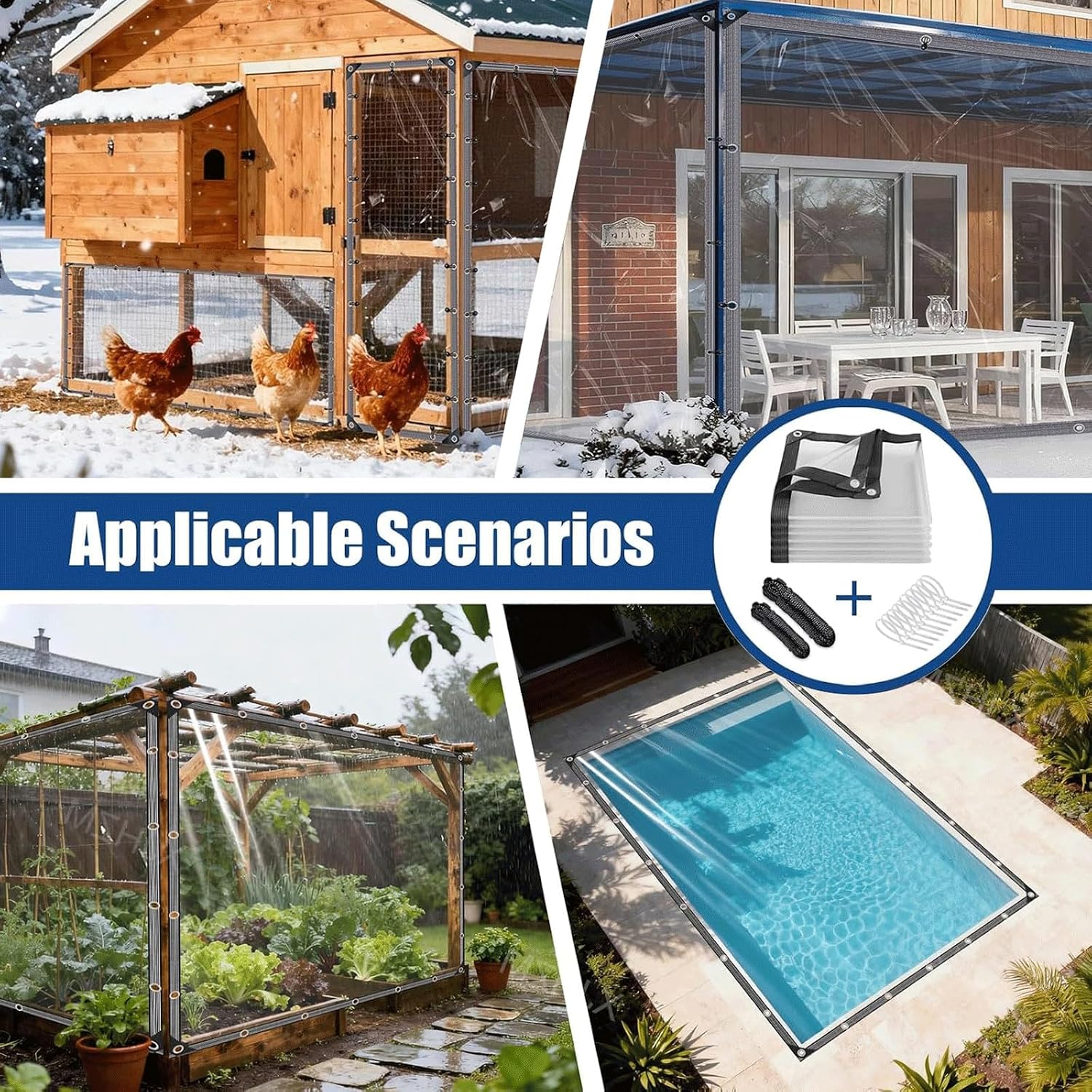 15x23 FT Pavilion Clear Tarp Heavy Duty - Waterproof Transparent Vinyl Cover with Reinforced Edges & Grommets, Tarpaulin for Pavilion, Gazebo, Pergola, Patio Outdoor Roof and Rain Protection