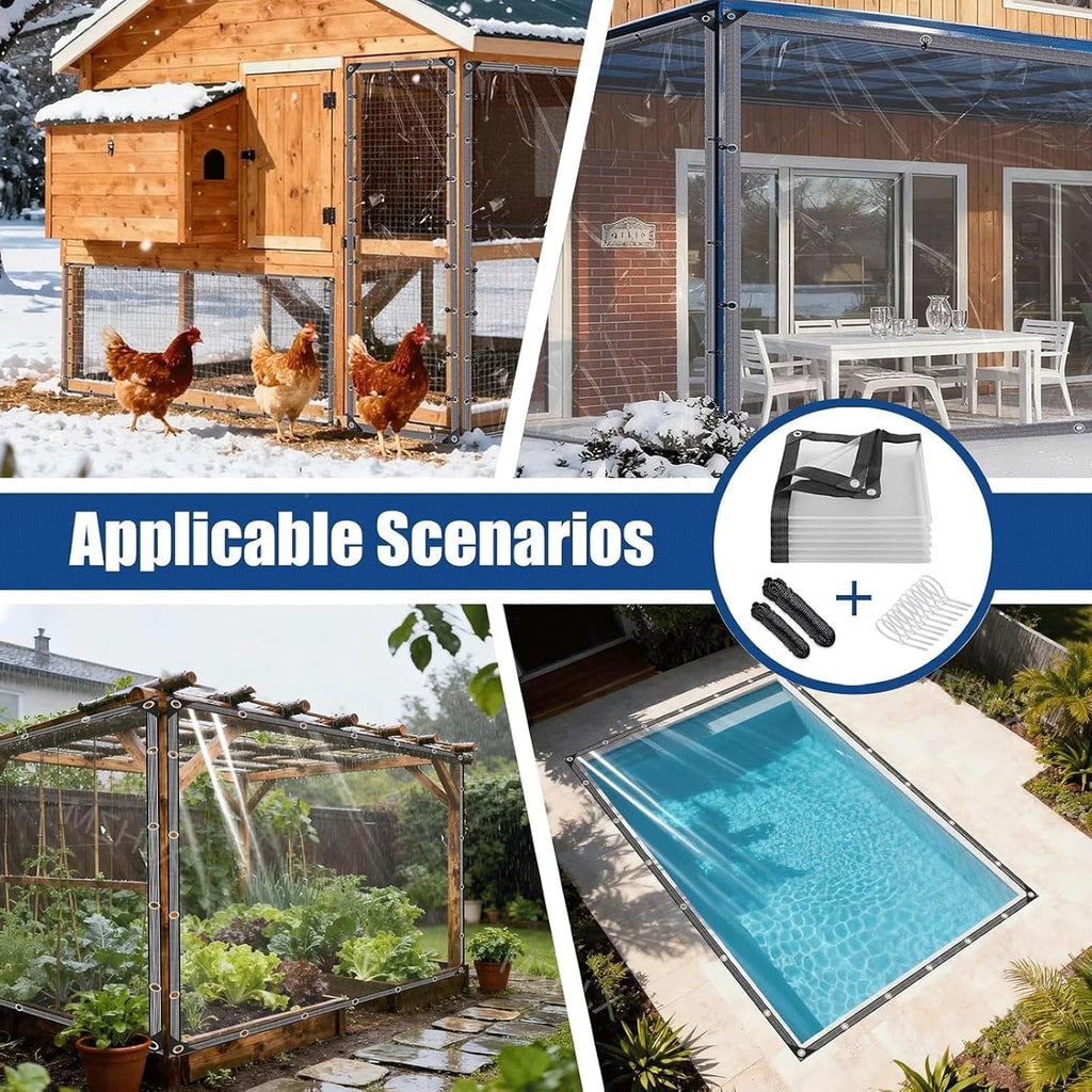 18x27 FT Pavilion Clear Tarp Heavy Duty - Waterproof Transparent Vinyl Cover with Reinforced Edges & Grommets, Tarpaulin for Pavilion, Gazebo, Pergola, Patio Outdoor Roof and Rain Protection