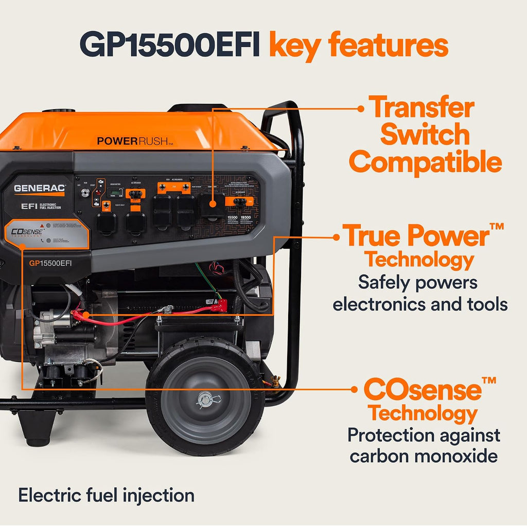 Generac 19,300 Starting Watt Portable Gas Generator - Electric Start - Home Backup or RV Ready - Heavy Duty Frame - Quiet, Long Runtime, Emergency Power - 49-State Compliant