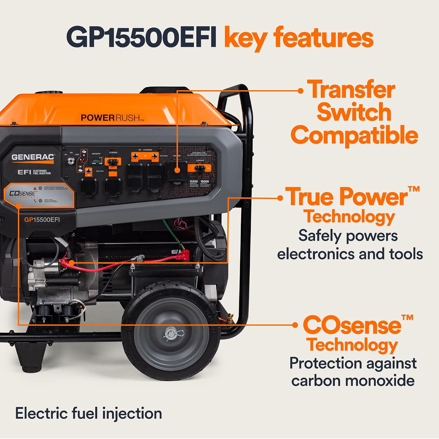 Generac 19,300 Starting Watt Portable Gas Generator - Electric Start - Home Backup or RV Ready - Heavy Duty Frame - Quiet, Long Runtime, Emergency Power - 49-State Compliant