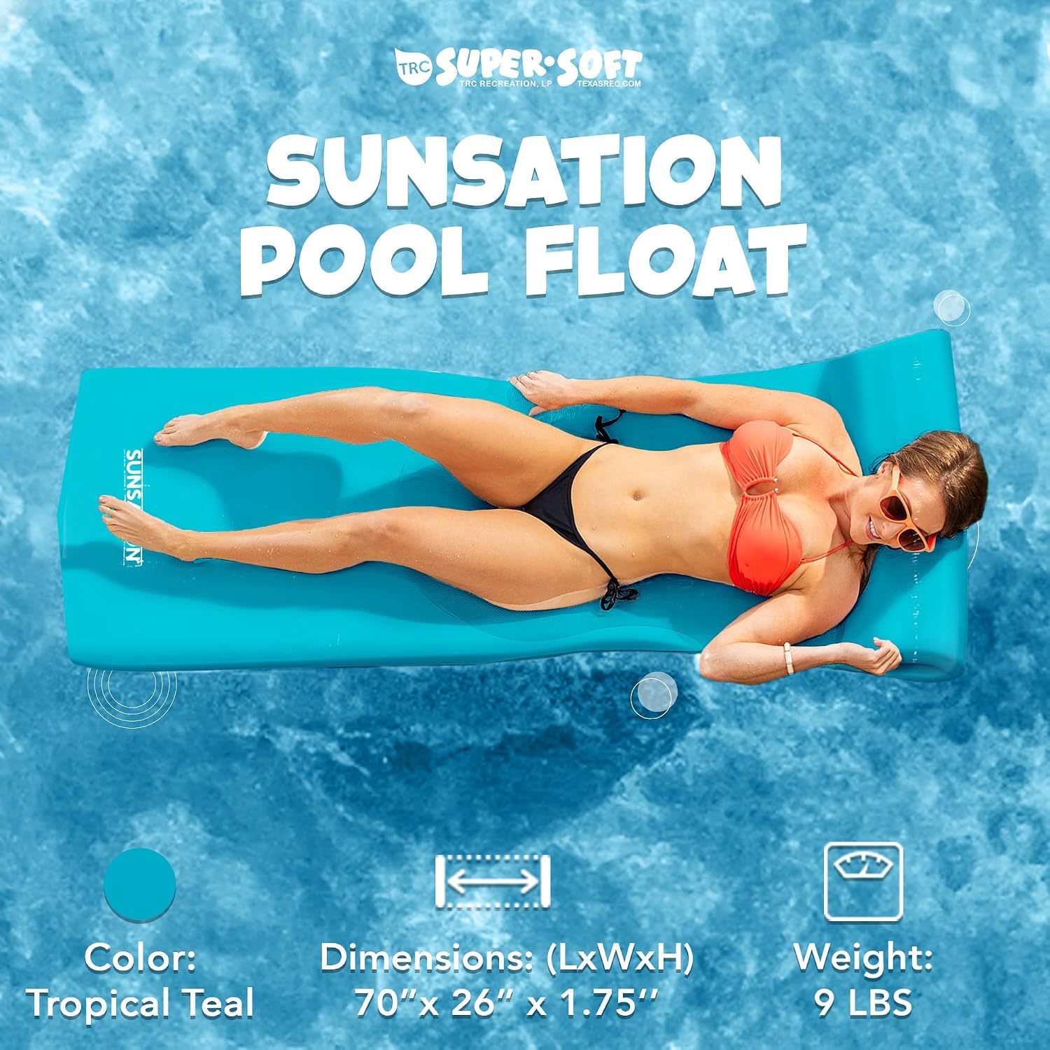 TRC Recreation Sunsation Thick Foam Pool Float Lounger w/Headrest for Lounging & Sunbathing in Swimming Pools, Beaches & Lakes