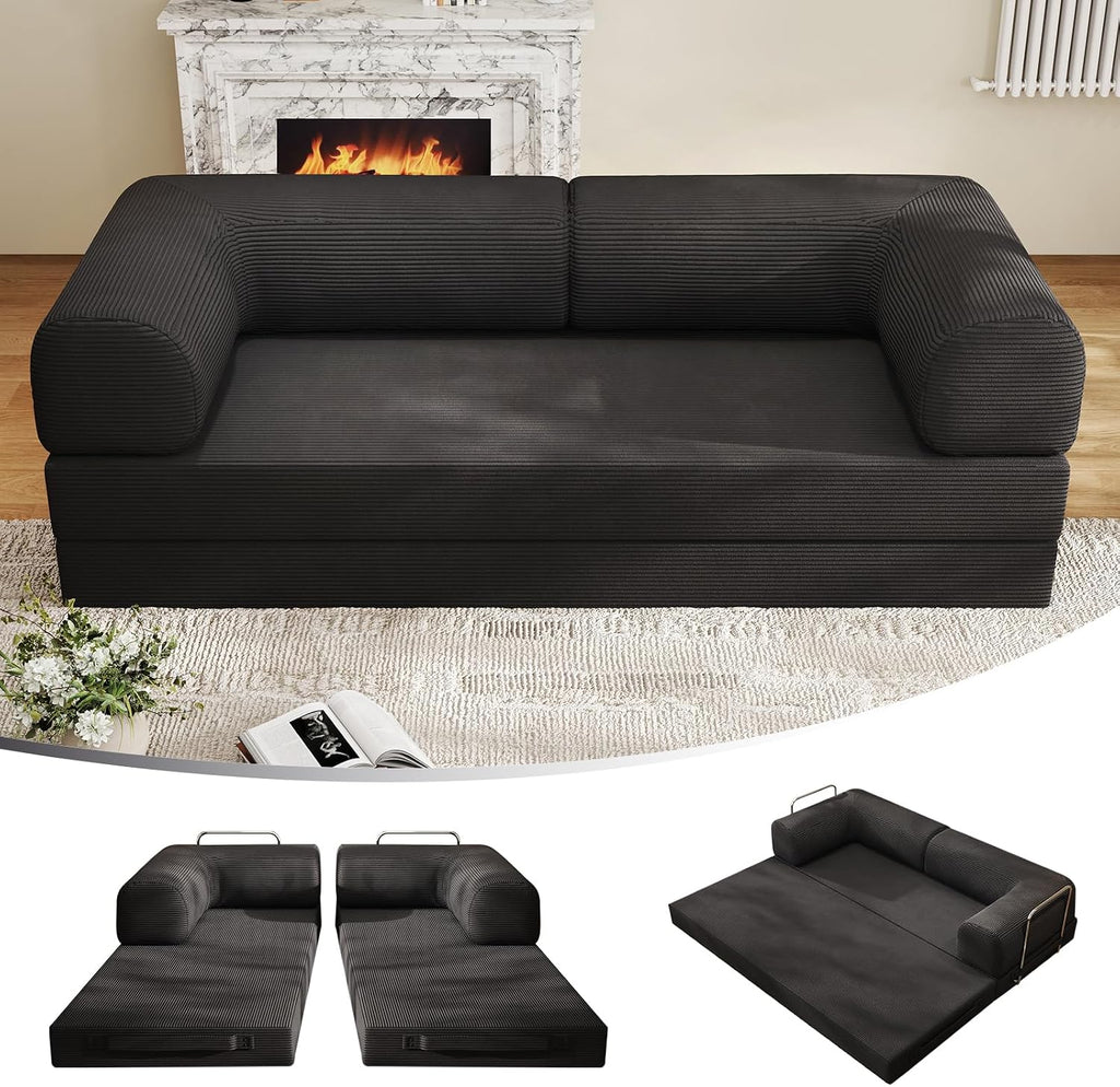 78.8' Convertible Sofa Bed,Corduroy Futon Couch, Folding Pull Out Futon Sofa,No Assembly Boneless Couch for Living Room
