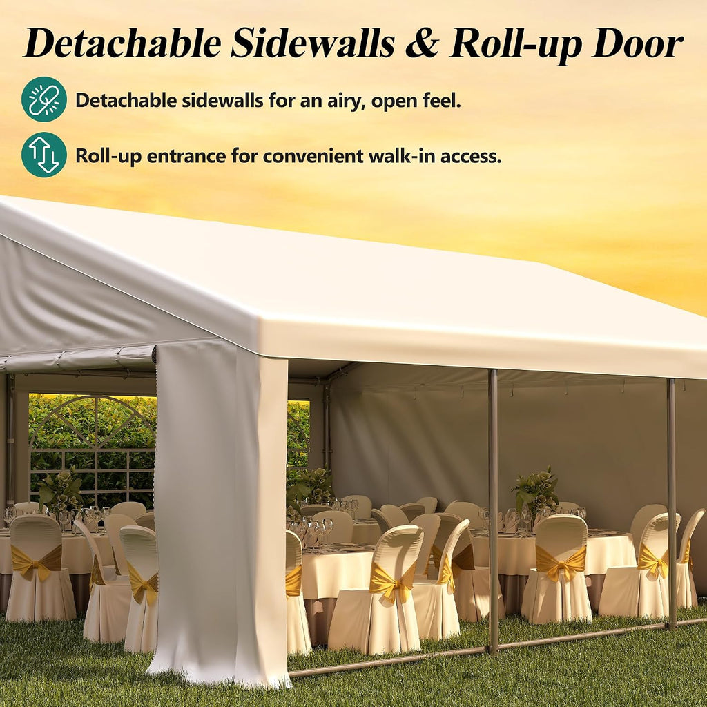 GARTOO 20' x 20' Heavy Duty Party Tent - Outdoor Wedding Gazebo Event Shelter Canopy with Removable Sidewall & 4 Sand Bags for Outdoor Event, Wedding, Birthday Party