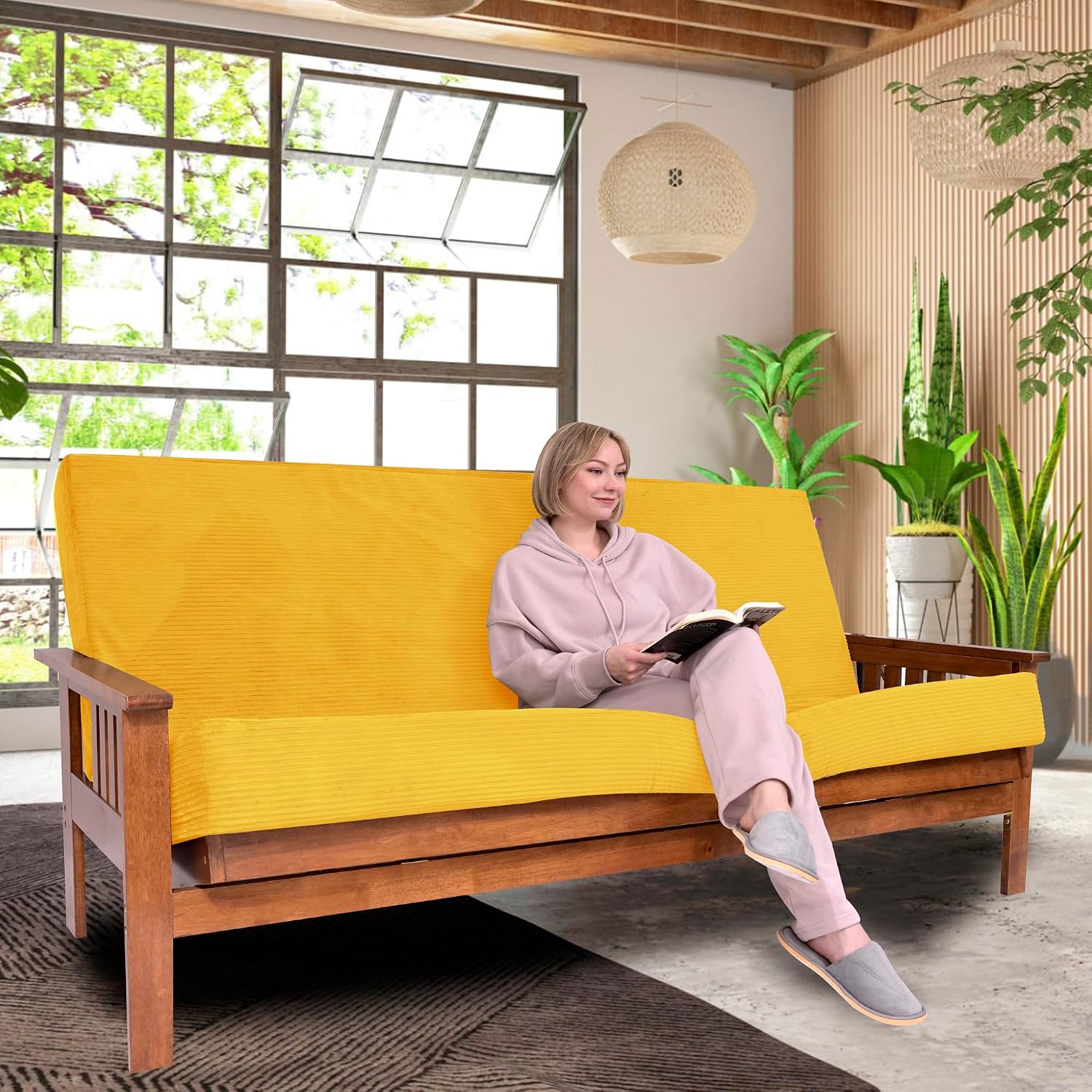 Foamma Memory Foam Futon Mattress, Double-Sided Foldout Couch Futon Mattress, 6' x 54' x 80' Full XL (Canary), Corduroy Fabric - Heavy Duty Sofa Bed, Thick Corded Cushion (Frame NOT Included)