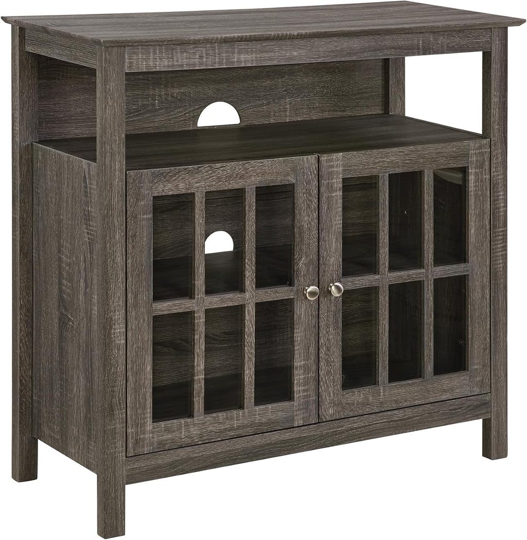 Convenience Concepts Big Sur Highboy TV Stand 36' - Modern Entertainment Center For TVs up to 40', Storage Cabinet for Dining, Living Room, & Entryway, Console Hall Table with Shelves, Weathered Gray