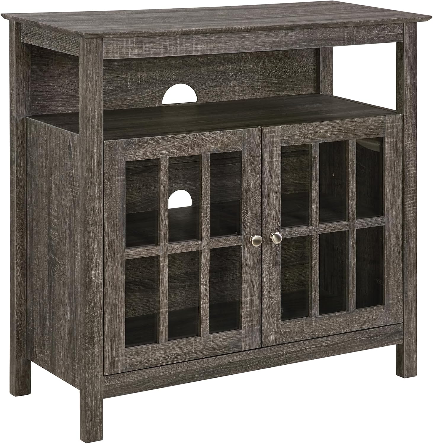 Convenience Concepts Big Sur Highboy TV Stand 36' - Modern Entertainment Center For TVs up to 40', Storage Cabinet for Dining, Living Room, & Entryway, Console Hall Table with Shelves, Weathered Gray