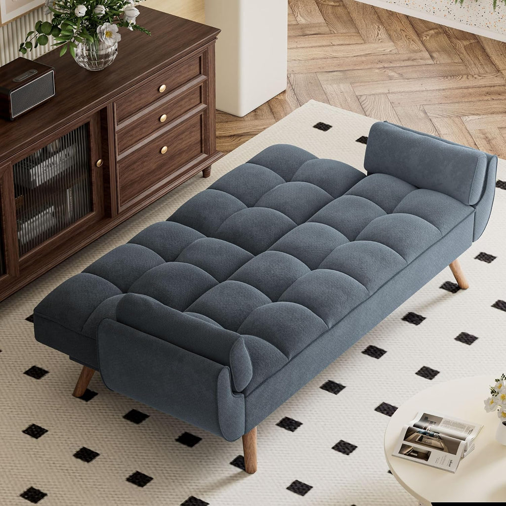 Futon Couch for Small Spaces & Apartment, 2-in-1Modern Comfy Loveseat Convertible Sofa Bed, 75.4-Inch Compact Design for Living Room, Dorms, and Studios-Dark Grey