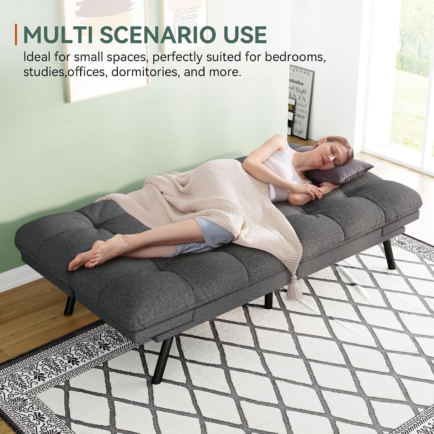 Opoiar Convertible Futon Sofa Bed,71' Memory Foam Futon Couch,Detachable Cushion,Adjustable Backrest & Armrest,Linen Modern Loveseat Sleeper Recliner for Living Room,Office,Apartment,Retro Grey