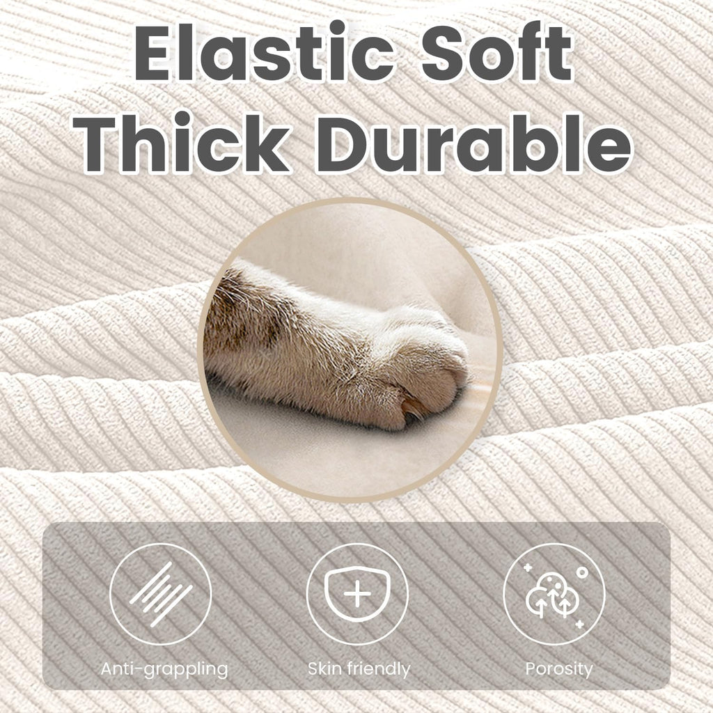 78'' Modular Sectional Cloud Couch with Movable Ottoman, 3 Seat Comfy Modern Corduroy Sofa with 2 Throw Pillows, Deep Seat L Shaped Couch for Living Room Bedroom Apartment, Beige
