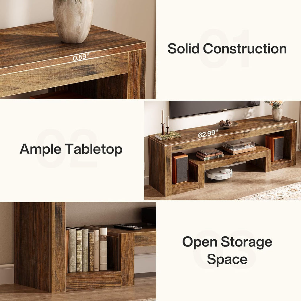 Tribesigns 63-Inch TV Stand for 55/60/65/75-Inch TVs, Farmhouse Entertainment Center with Open Storage Shelves, Wood Television Console for Living Room, Bedroom