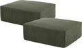 Gericco 113' Modular Sectional Couch, Cloud Boneless Sofa with Deep Seats, Upholstered Corduroy Square Stuffed Pouf, 2 Pcs 40 * 31 Inch Furry & Fluffy Movable Foot Stool for Living Room, Green