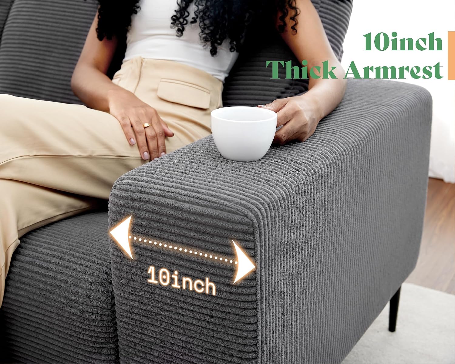 AMERLIFE 89' Modern Sofa Couch, 3 Seater Deep Seat Sofa for Living Room, Comfortable Corduroy Couch with Extra Deep Cushions, Grey