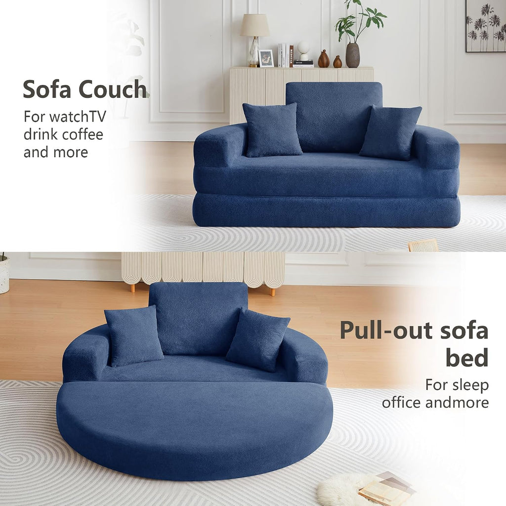 71' Boneless Couch Sofa Bed Oversized Round Couch 2-in-1 Foldable Floor Loveseat Sofa for Living Room and Apartment No Assembly.(Blue, 71')
