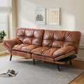 Opoiar 71' L Covertible Futon Sofa Bed,Faux Leather Futon Couch, Memory Foam Modern Loveseat Sleeper, Small Splitback Sofa Couches for Living Room,RV,Home Office,Apartment,Brown