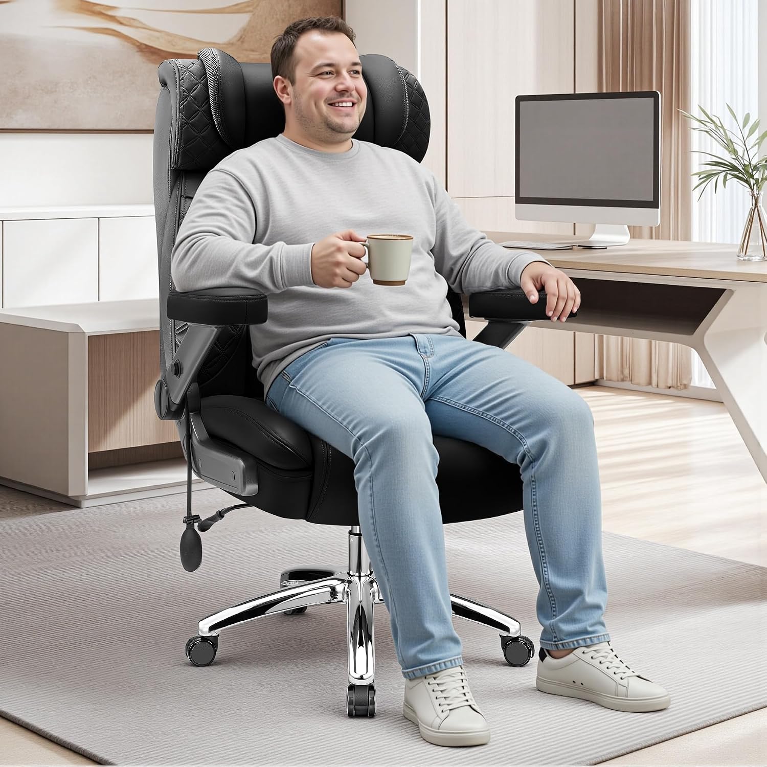 Big and Tall Office Chair, Desk Computer Chair for Heavy People, Oversized Executive Gaming Chair, Extra Wide 500LBS Ergonomic Comfy Office Chair with Adjustable Lumbar Support & 5D Flip Arms