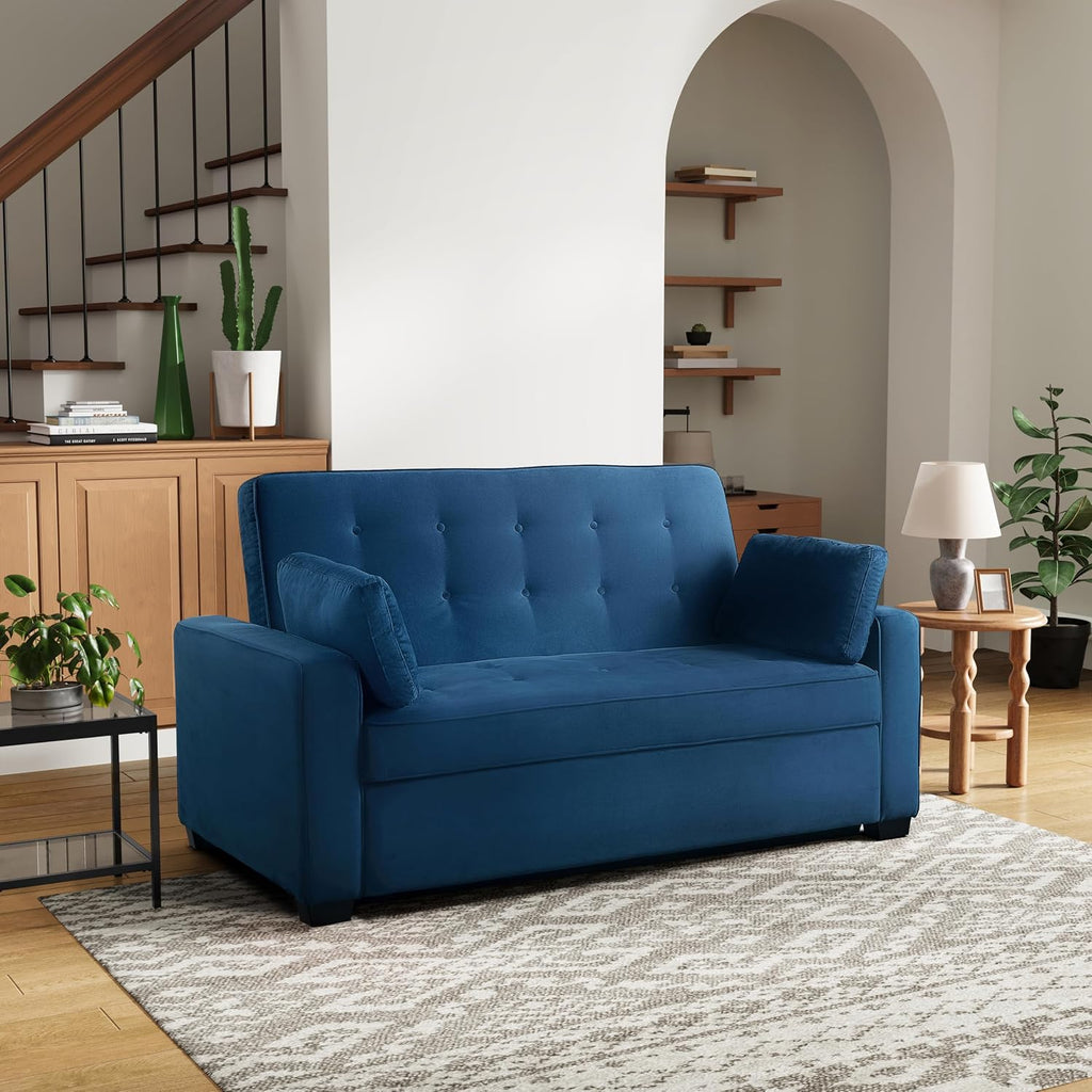 Serta Ainsley 72.6' Convertible Sleeper Sofa, Queen Size, Dreamcoil Comfort, Soft Velvet Fabric, Navy