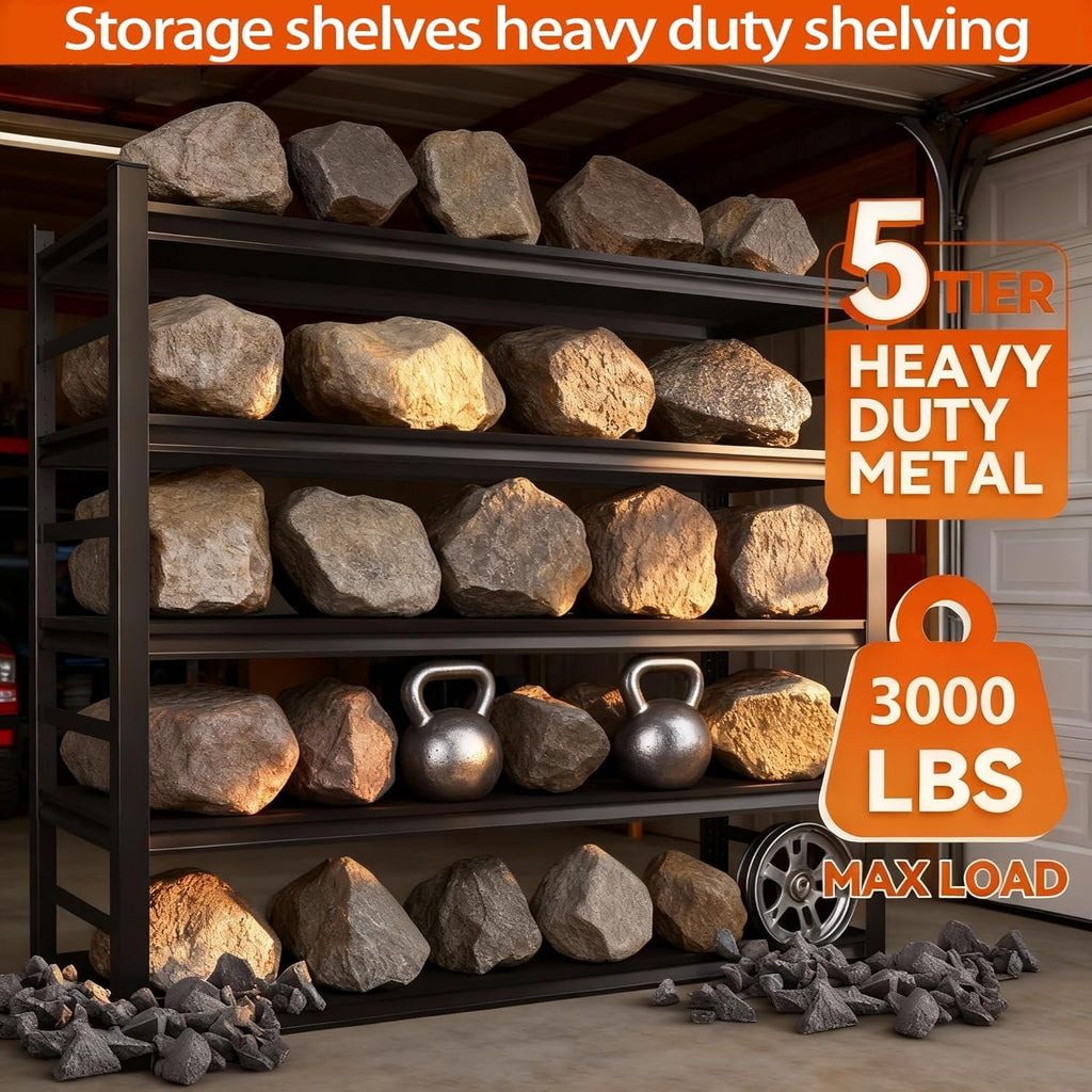Metal Garage Shelving Unit, Heavy Duty Adjustable Storage Shelves, Steel Shelving, 3000 lbs Capacity, Industrial Shelves for Heavy Tools and Equipment, 5Tier-47.2' Wx 23.6' Dx 73.3' H