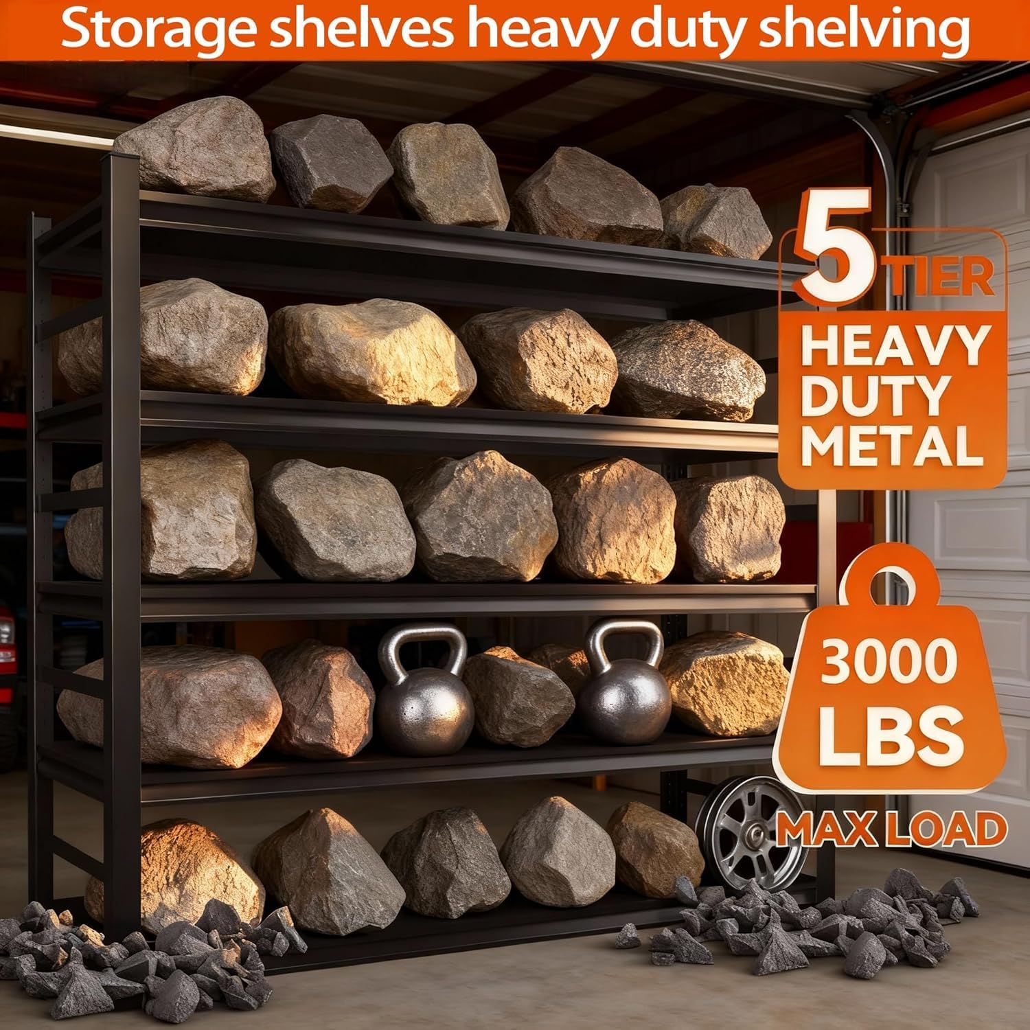 Metal Garage Shelving Unit, Heavy Duty Adjustable Storage Shelves, Steel Shelving, 3000 lbs Capacity, Industrial Shelves for Heavy Tools and Equipment, 5Tier-47.2' Wx 23.6' Dx 73.3' H
