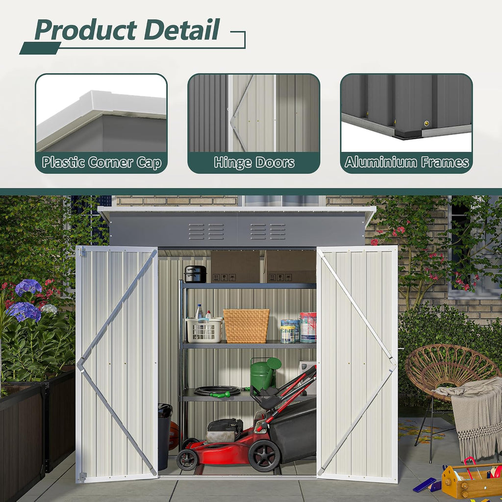 6 x 4 FT Outdoor Storage Shed, Metal Garden Shed with Floor Frame, Small Tool Shed Outdoor Storage with Lockable Sliding Doors & Air Vents, Storage House Waterproof for Backyard, Lawn, Grey