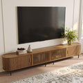 POVISON Fully-Assembled Sliding Tambour Door TV Stand, Mid Century Modern TV Console, Wood Media Console, Entertainment Center with Storage Cabinet (Walnut, 118.11')