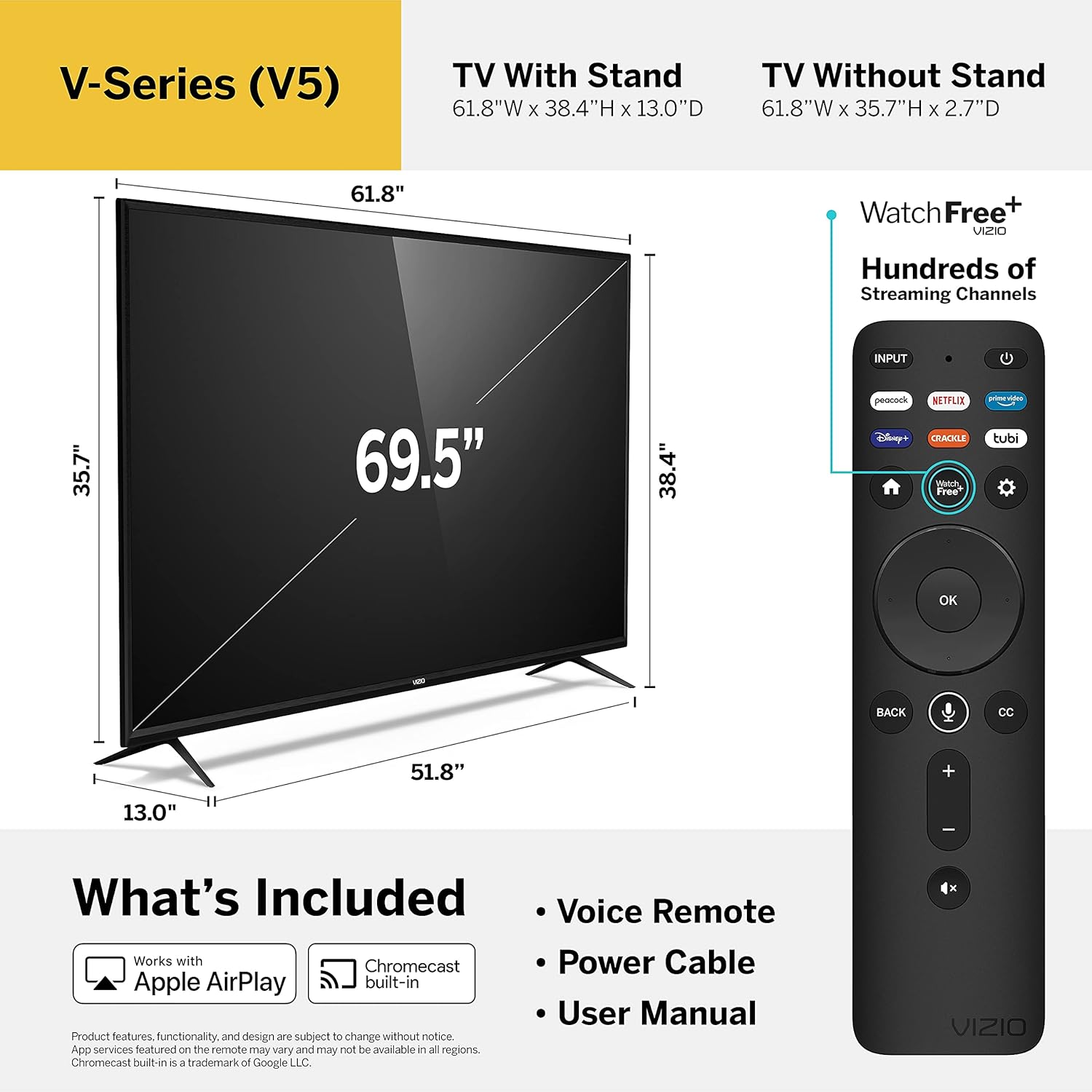 VIZIO 70-Inch V-Series 4K UHD LED Smart TV with Voice Remote, Dolby Vision, HDR10+, Alexa Compatibility, V705-J03, 2022 Model