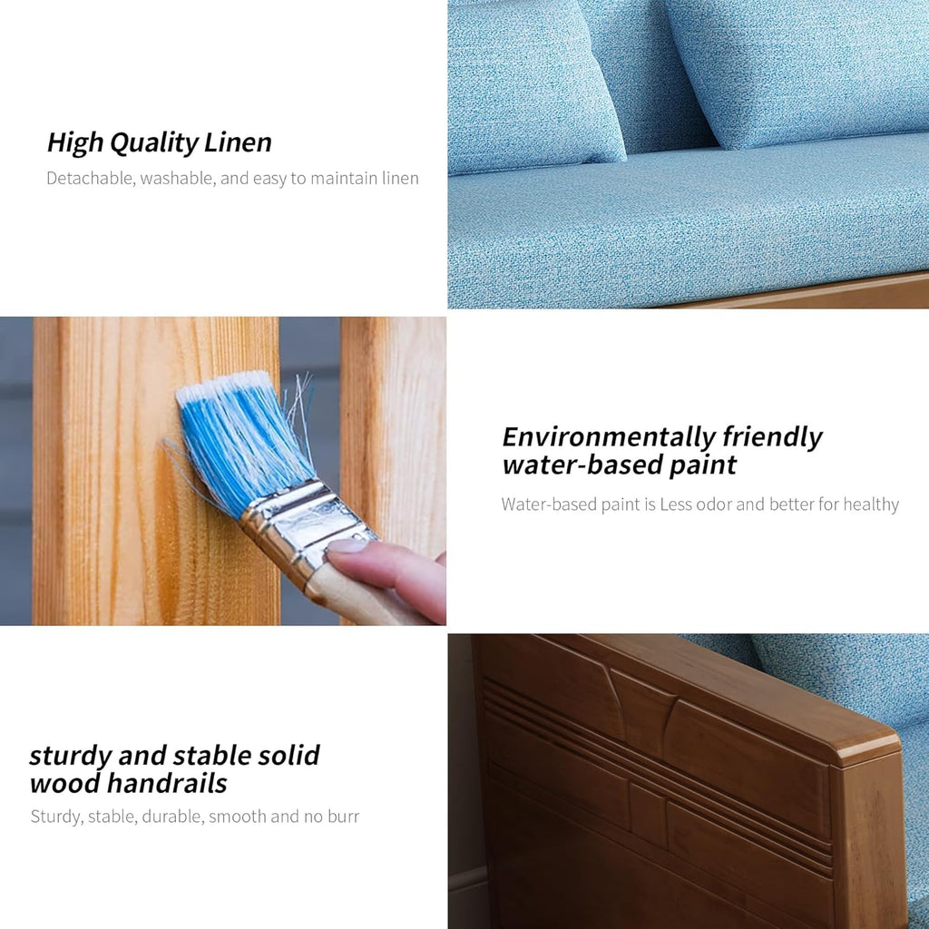 59' Convertible Sofa Sleeper,Blue Soft Cushion sectional Sleeper Couch with Reversible Chaise,solidwood Bed 3 in 1 Pull Out Couch,Walnut Color Sofa for livingroom,Apartment,Bedroom,Office