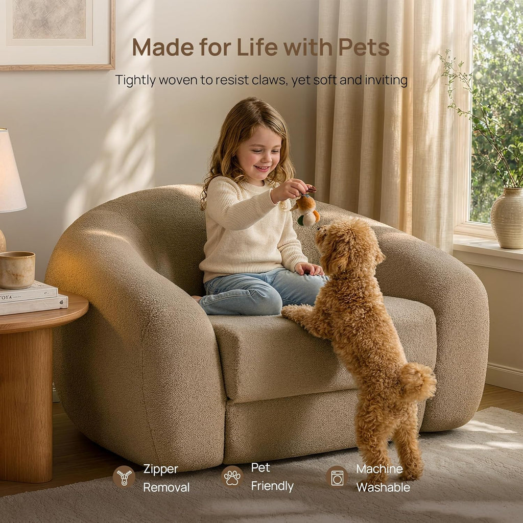 SICOTAS 49.9' Curved Convertible Sofa Couch Bed for Living Room Futon Cloud Boneless Sleeper Chair Pull Out Floor Couch with Deep Seat Single Sofa Foam Lounger No Assembly for Bedroom Apartment, Brown