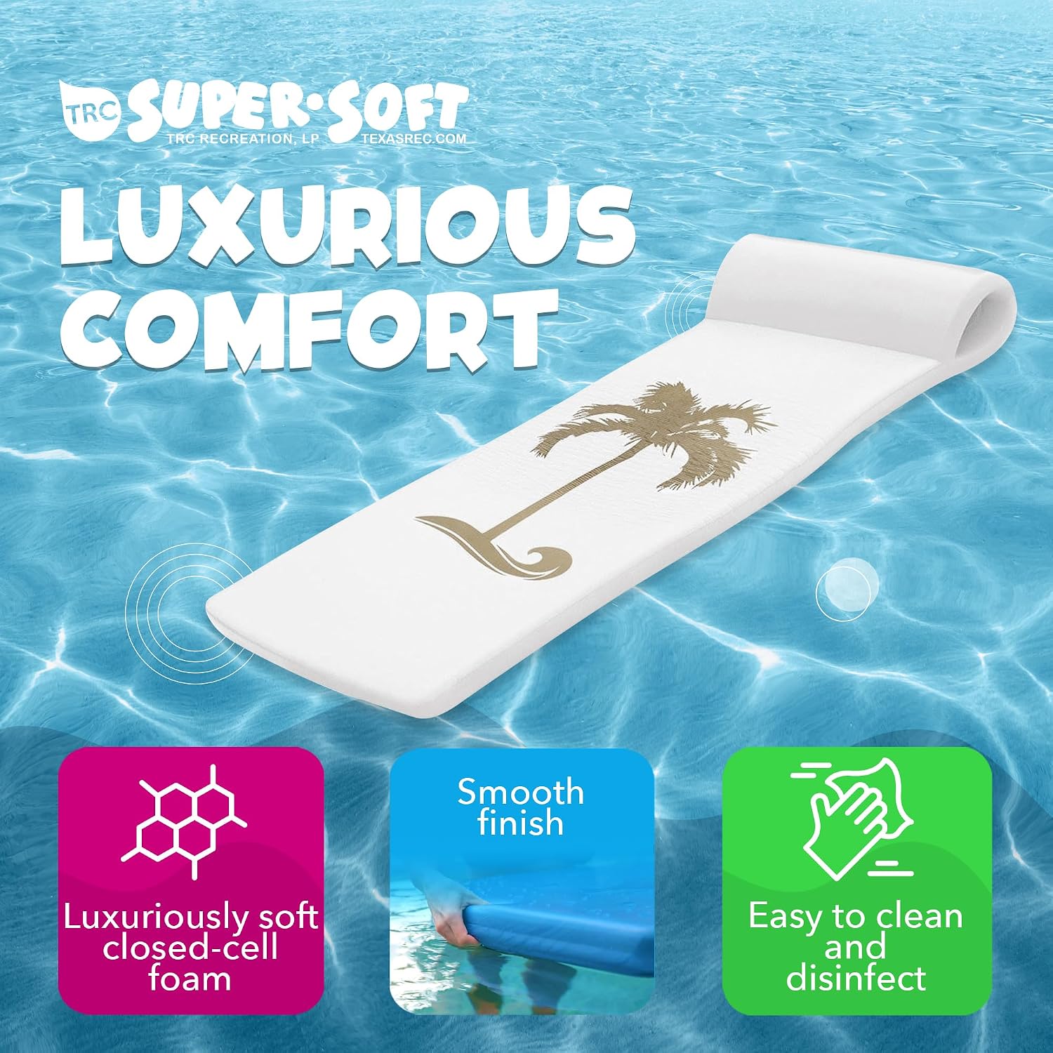 TRC Recreation Sunsation Thick Foam Pool Float Lounger w/Headrest for Lounging & Sunbathing in Swimming Pools, Beaches & Lakes