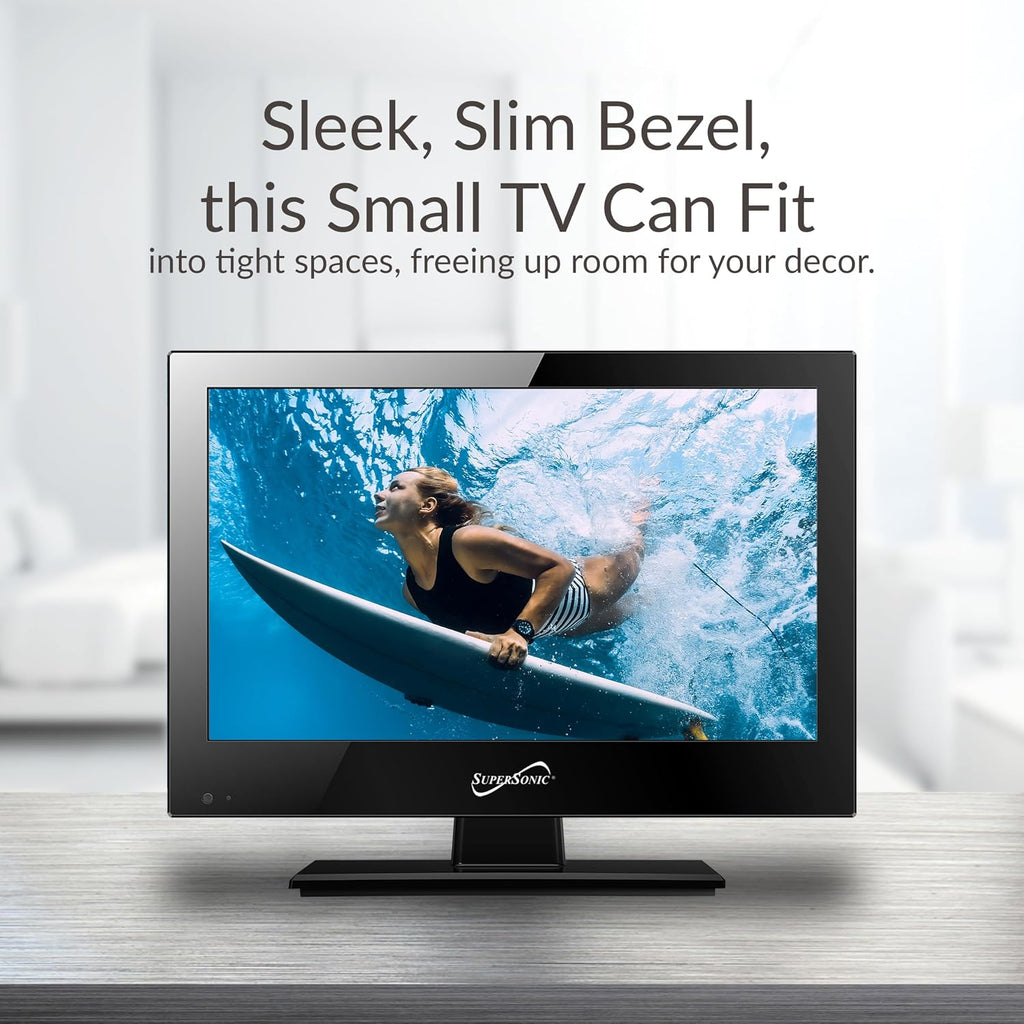 Supersonic SC-1311 13-Inch DLED HDTV with Dual Tuners, HDMI Input, Stunning 1080p Resolution, 16:9 Aspect Ratio, Vibrant Colors, USB Playback, Wall Mountable Design and AC/DC Compatibility