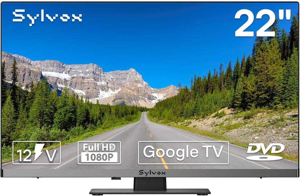 SYLVOX RV TV, 22 inches 12/24V TV for RV 1080P Full HD Smart TV, Built-in APP Store, Support WiFi Bluetooth, Small Android TV for Car Home Camper Truck Boat(Limo Series)