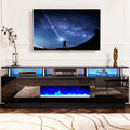 oneinmil Fireplace TV Stand with 36' Electric Fireplace, 2 Tier TV Console Stand for TVs Up to 90'', LED Light Entertainment Center, Fireplace for The Living Room TV Stand, Black, 80''
