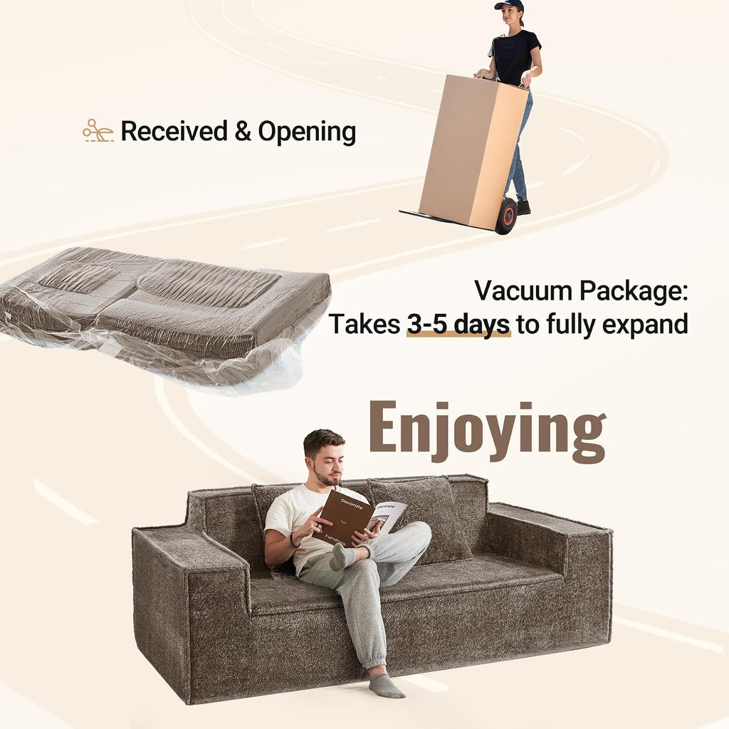 77'' Modern Cloud Loveseat Sofa in Chenille, Deep Seat Boneless Couches Includes 2 pcs Pillows for Living Room, Bedroom, Apartment(Coffe)