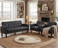 TYBOATLE Sofa Couch 62' W Loveseat w/ 2 USB Charger Ports & 2 Cupholders, Mid-Century Modern Tufted Small Love Seat Couches for Office, Living Room,Bedroom,Apartment,Dorm (3, Black)