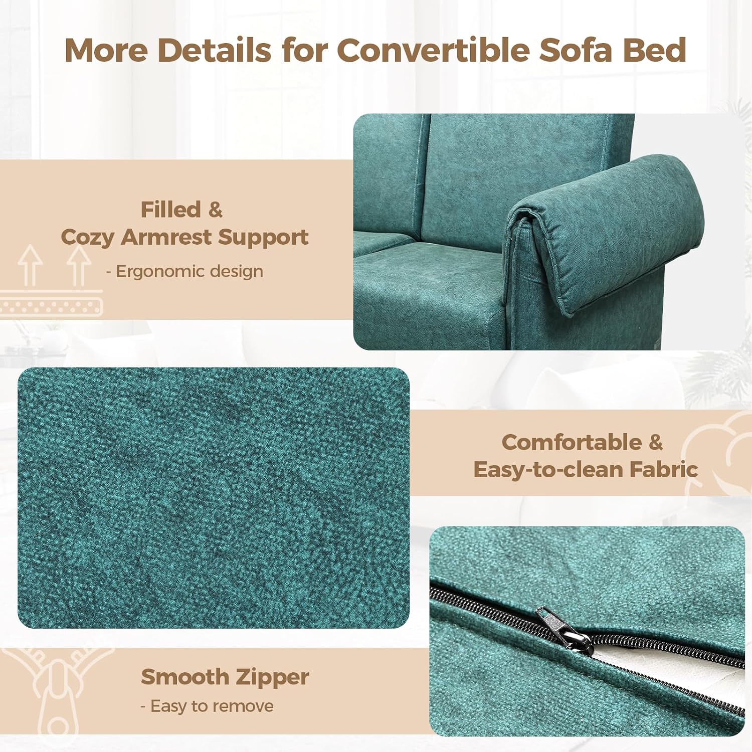 FHFO Convertible Couch Bed Queen, 65' Loveset Small Couch for Small Spaces, 3 in 1 Pull Out Sofa Bed Convertible Sleeper Sofa Comfy Sofabed for Living Room, Bedroom, Apartment (Green)