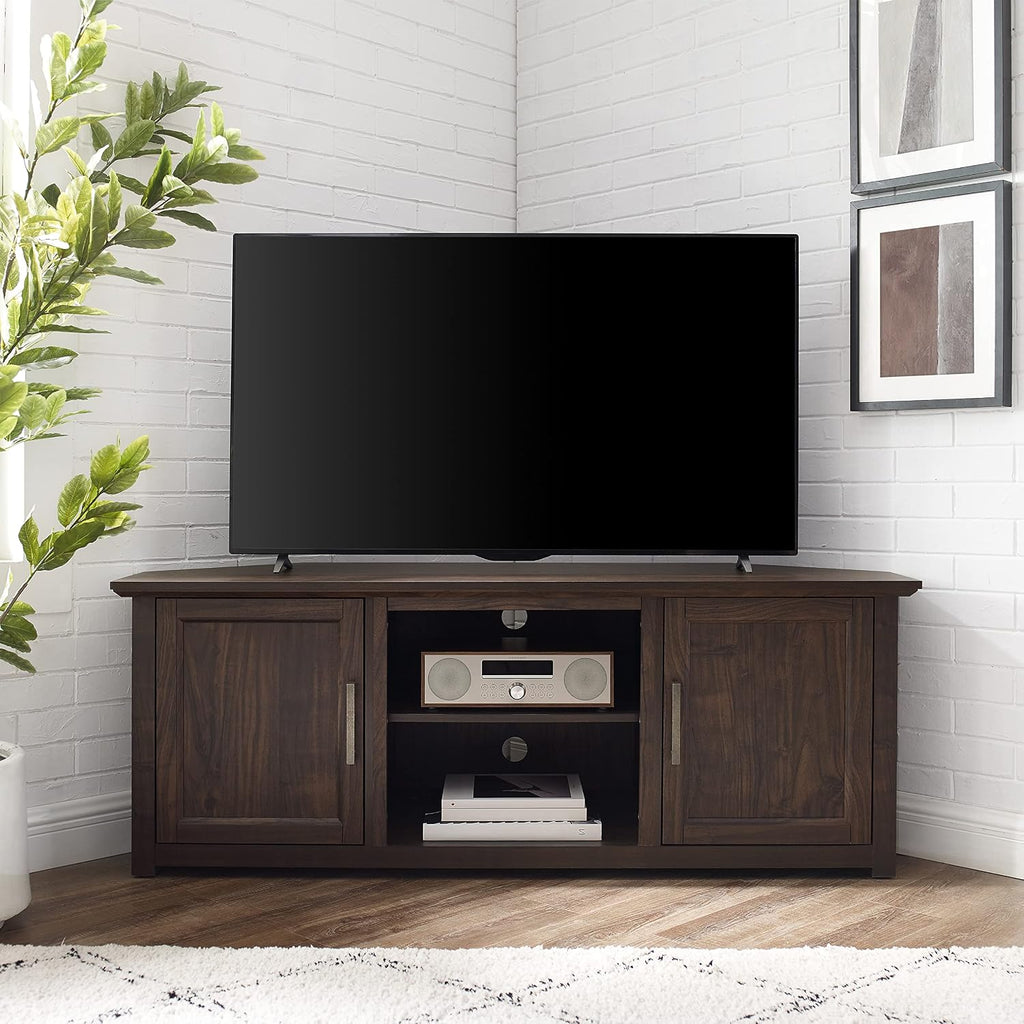 Crosley Furniture Camden Corner TV Stand for 65+ inch TVs, Entertainment Center with Storage Shelves, Dark Walnut