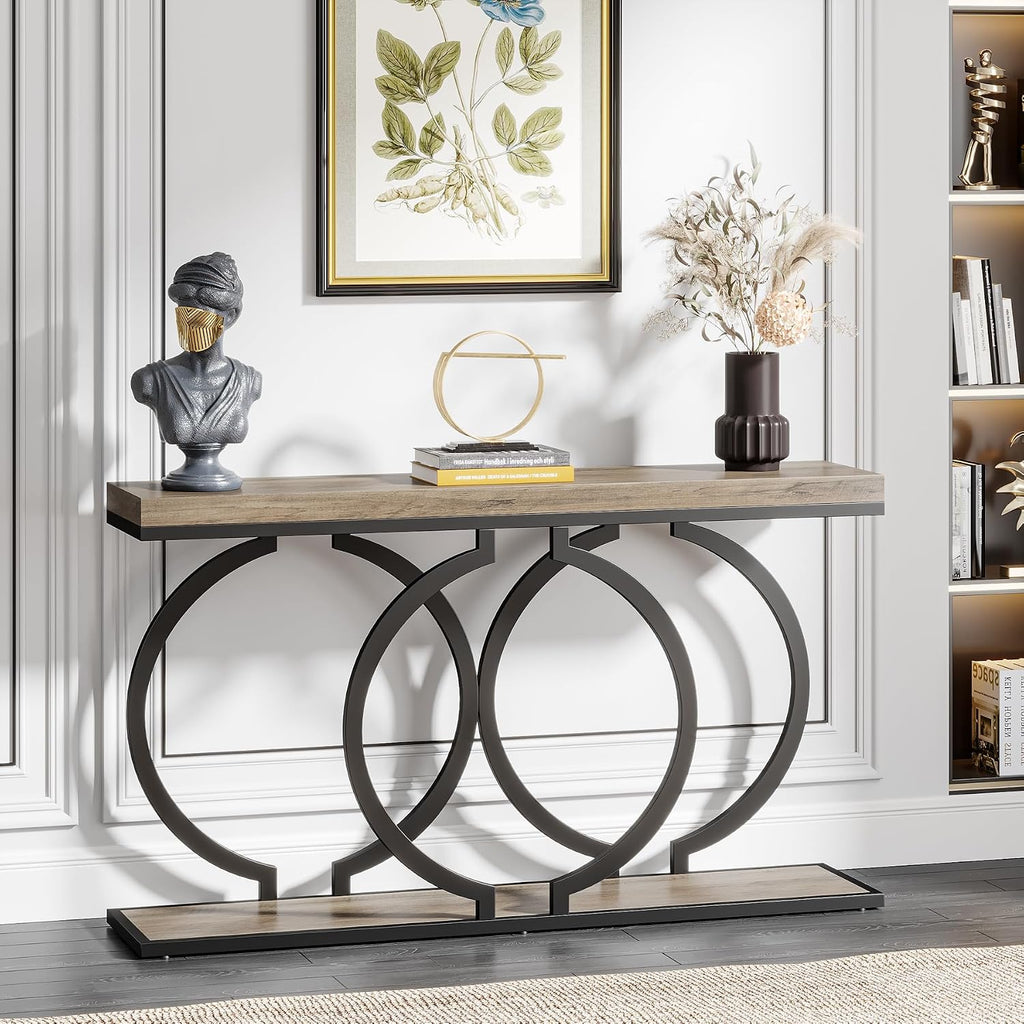 Tribesigns Console Table, 55-Inch Industrial Entryway Table with Geometric Metal Frame, Narrow Long Wood Accent Sofa Table for Living Room, Entrance, Hallway, Vintage Grey