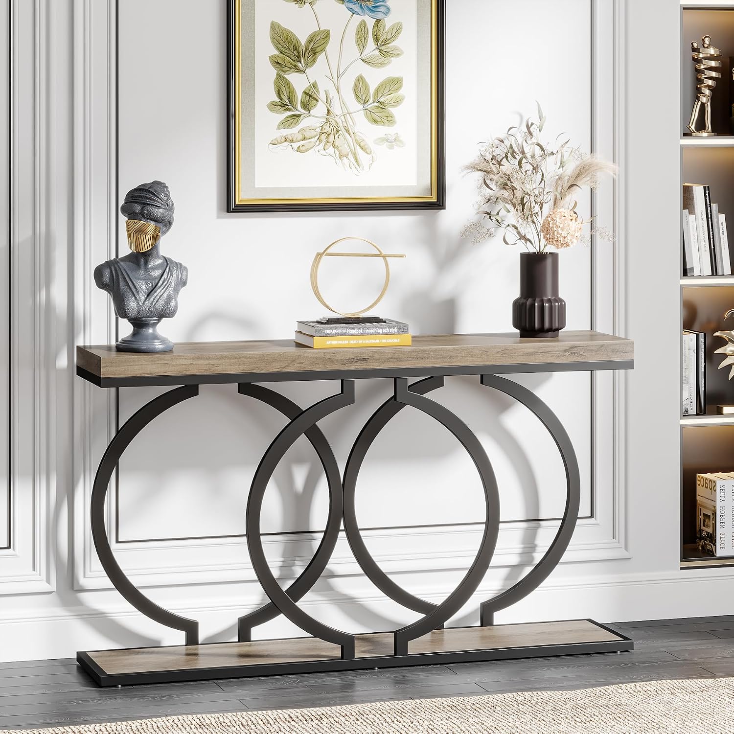 Tribesigns Console Table, 55-Inch Industrial Entryway Table with Geometric Metal Frame, Narrow Long Wood Accent Sofa Table for Living Room, Entrance, Hallway, Vintage Grey