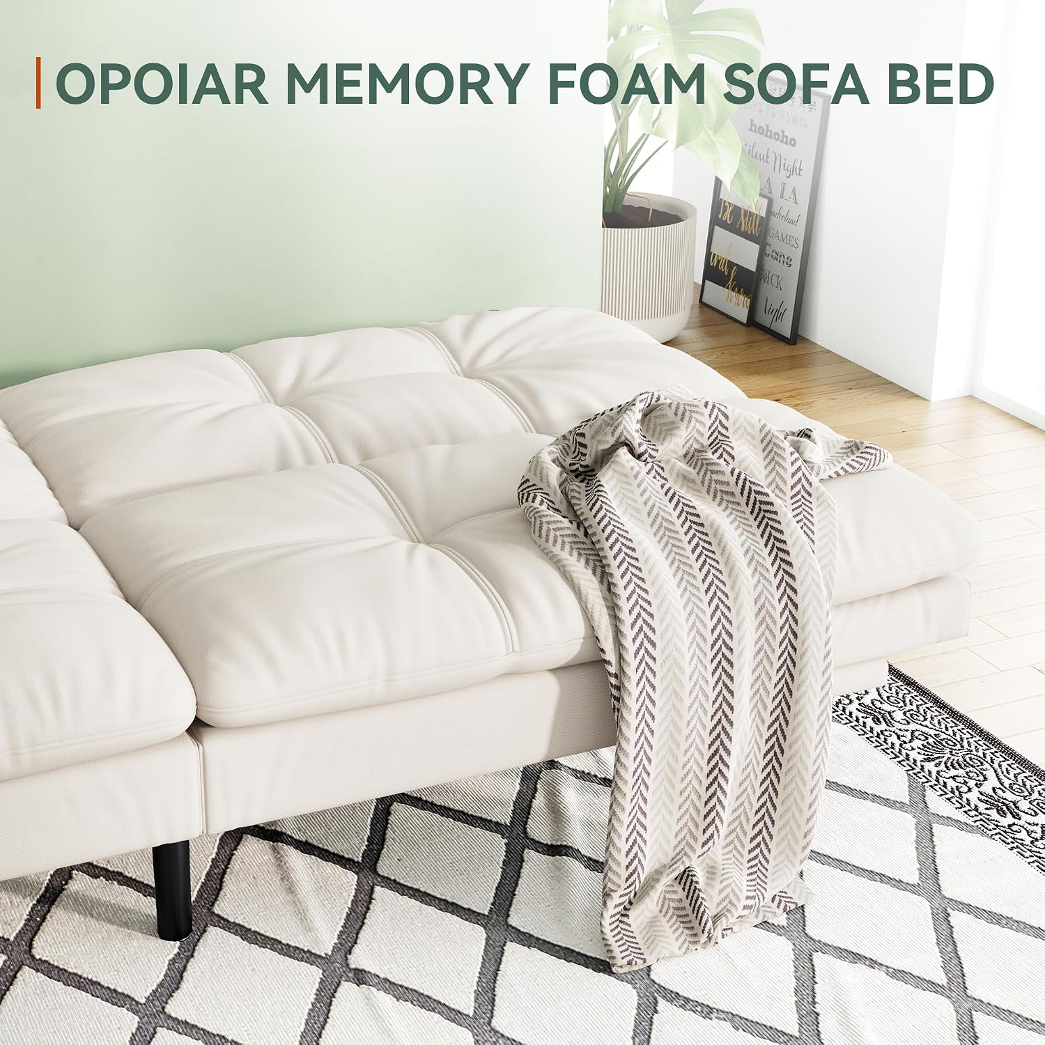 Opoiar 71' L Covertible Futon Sofa Bed,Faux Leather Futon Couch, Memory Foam Modern Loveseat Sleeper, Small Splitback Sofa Couches for Living Room,RV,Home Office,Apartment,White