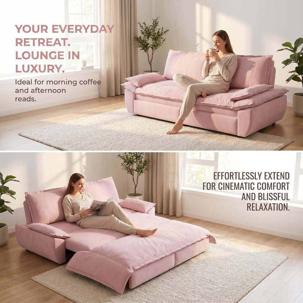 73.2' Sofa Bed Queen, 3-in-1 Pull Out Sofa Bed with Pillow Armrest, Modern Velvet Convertible Sleeper Futon Sofa for Living Room Small Space, Apartment, Bedroom, Pink