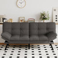 Futon Sofa Bed Convertible Couch, Grey Linen Sofa Bed with Memory Foam, Adjustable Backrest & Armrests, Multifunctional Small Loveseat Sleeper Sofa for Living Room, Apartment, Office