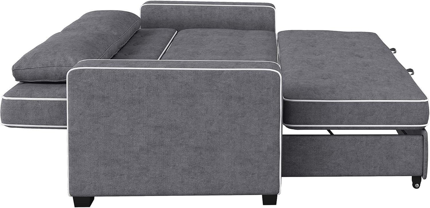 Serta Ainsley 66.5' Convertible Sleeper Loveseat, Full Size, Dreamcoil Comfort, Soft Woven Fabric, Charcoal