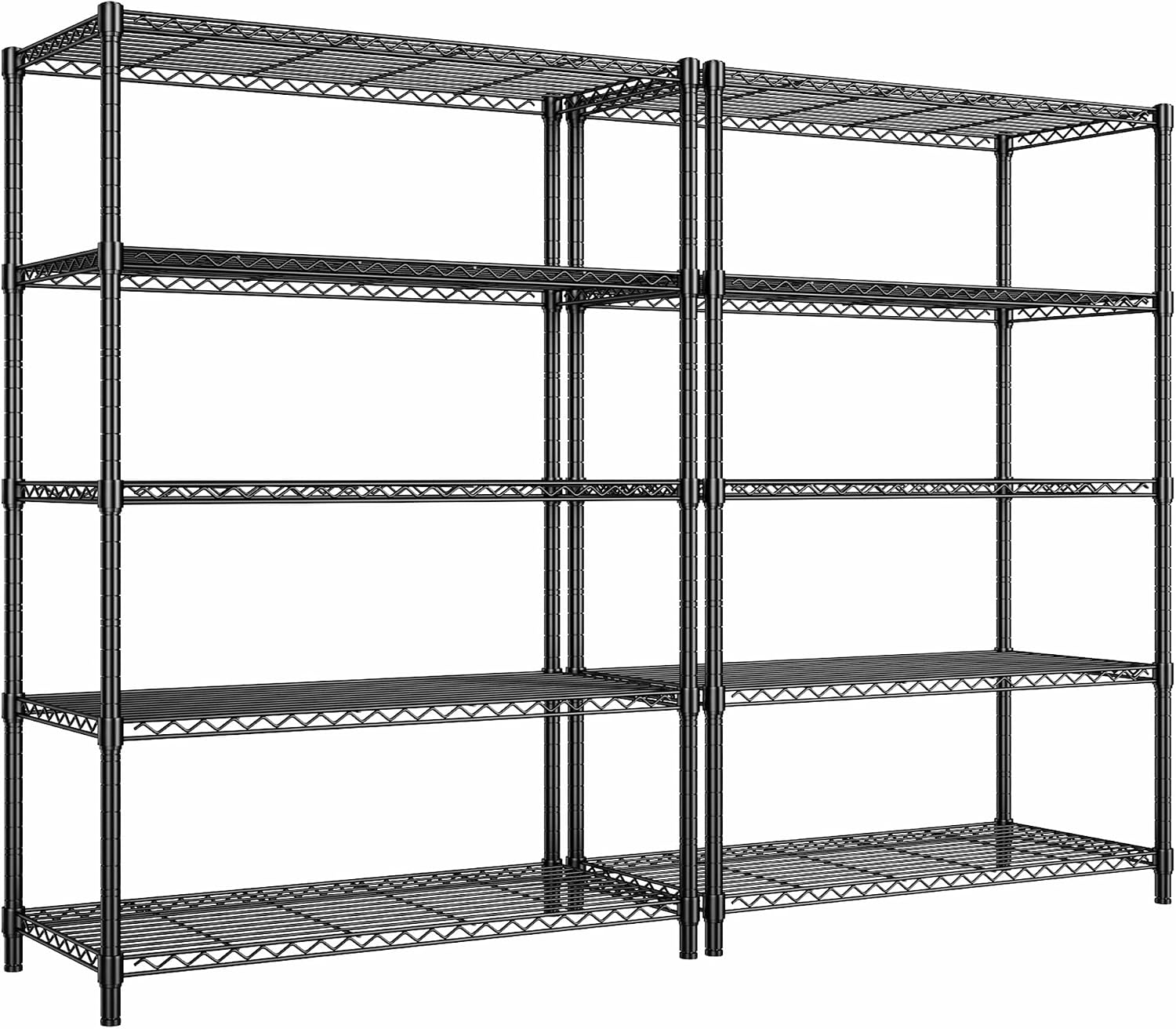 5 Tier Storage Shelves 71'H Wire Shelving Adjustable Metal Shelving,1000LBS Pantry Shelves Sturdy Steel Wire Shelf for Kitchen School Pantry Garage Warehouse ,71'H X35.5'W X13.8'D, Black,2P