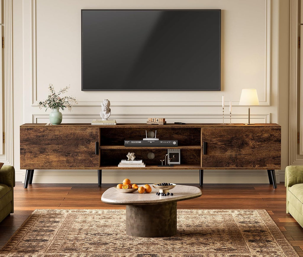 SUPERJARE 70.9 Inch TV Stand for 65, 75 Inch TV, Entertainment Center with Adjustable Shelf, 2 Cabinets, TV Console Table, Media Console, Solid Wood Feet, Cord Holes, for Living Room, Rustic Brown