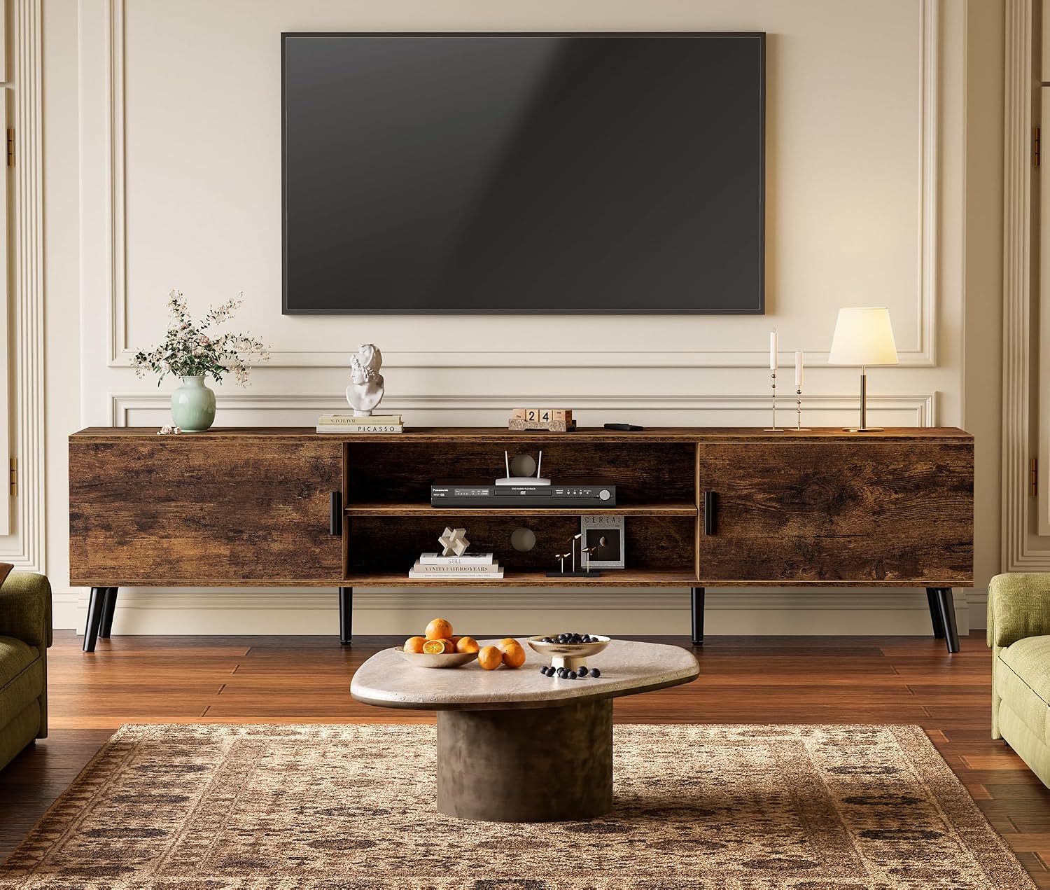 SUPERJARE 70.9 Inch TV Stand for 65, 75 Inch TV, Entertainment Center with Adjustable Shelf, 2 Cabinets, TV Console Table, Media Console, Solid Wood Feet, Cord Holes, for Living Room, Rustic Brown