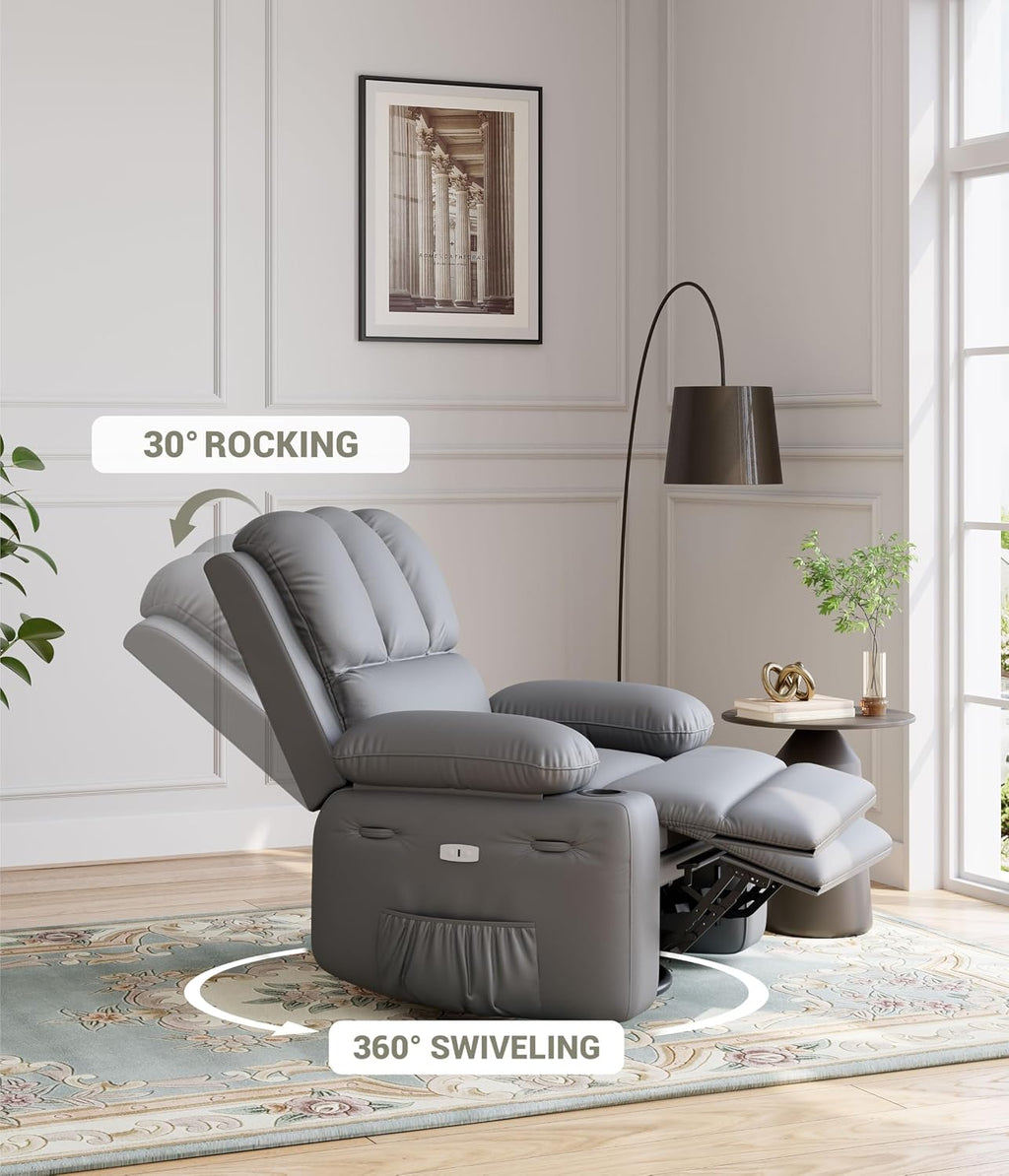 Electric Recliner Chair for Living Room, 360° Swivel Electric Massage Recliner Chair, with Massage & Heat, USB Port, Cup Holders, Side Pocket, Ergonomic Lounge, Adults, Nursery or Bedroom