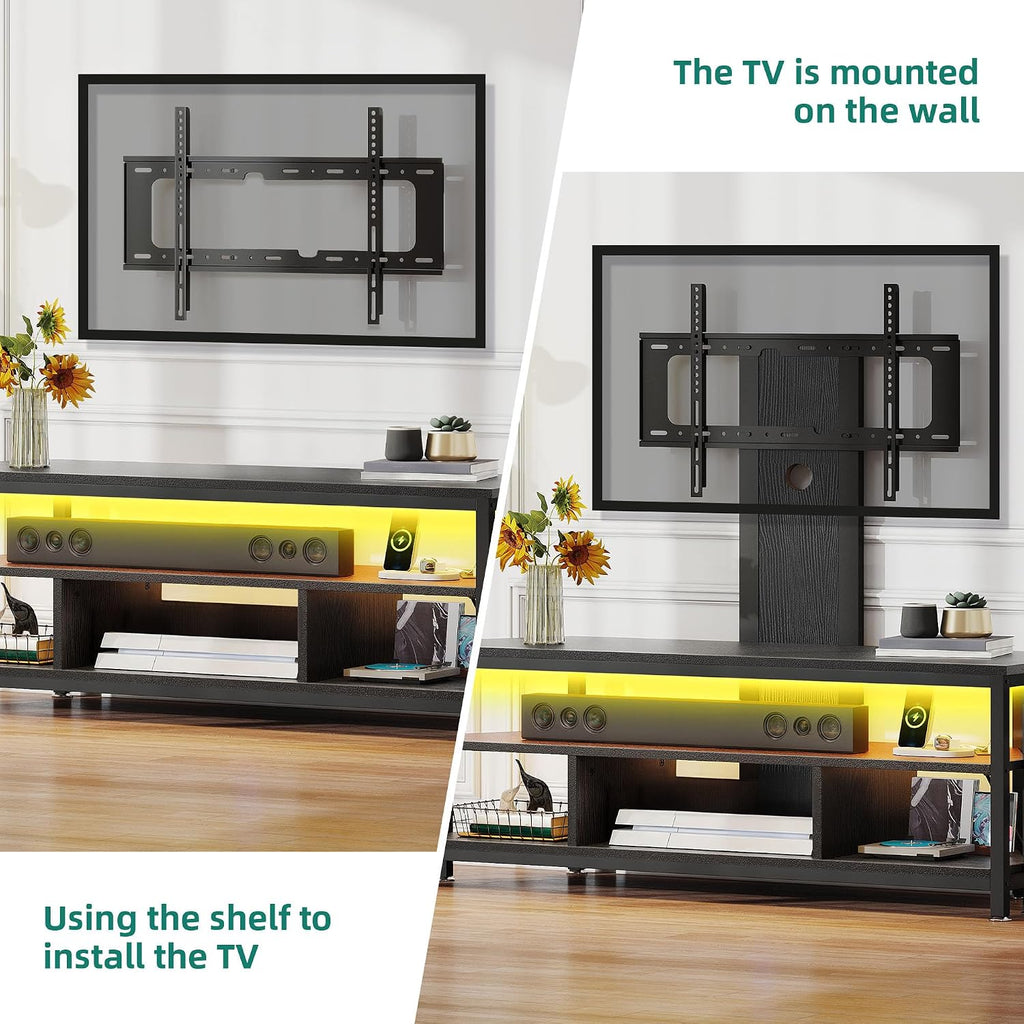 YITAHOME Black TV Stand with Mount, Modern TV Stand for 70/65 inch TV LED Entertainment Center with Adjustable Mount & Power Outlet, TV Console Cabinet, Black