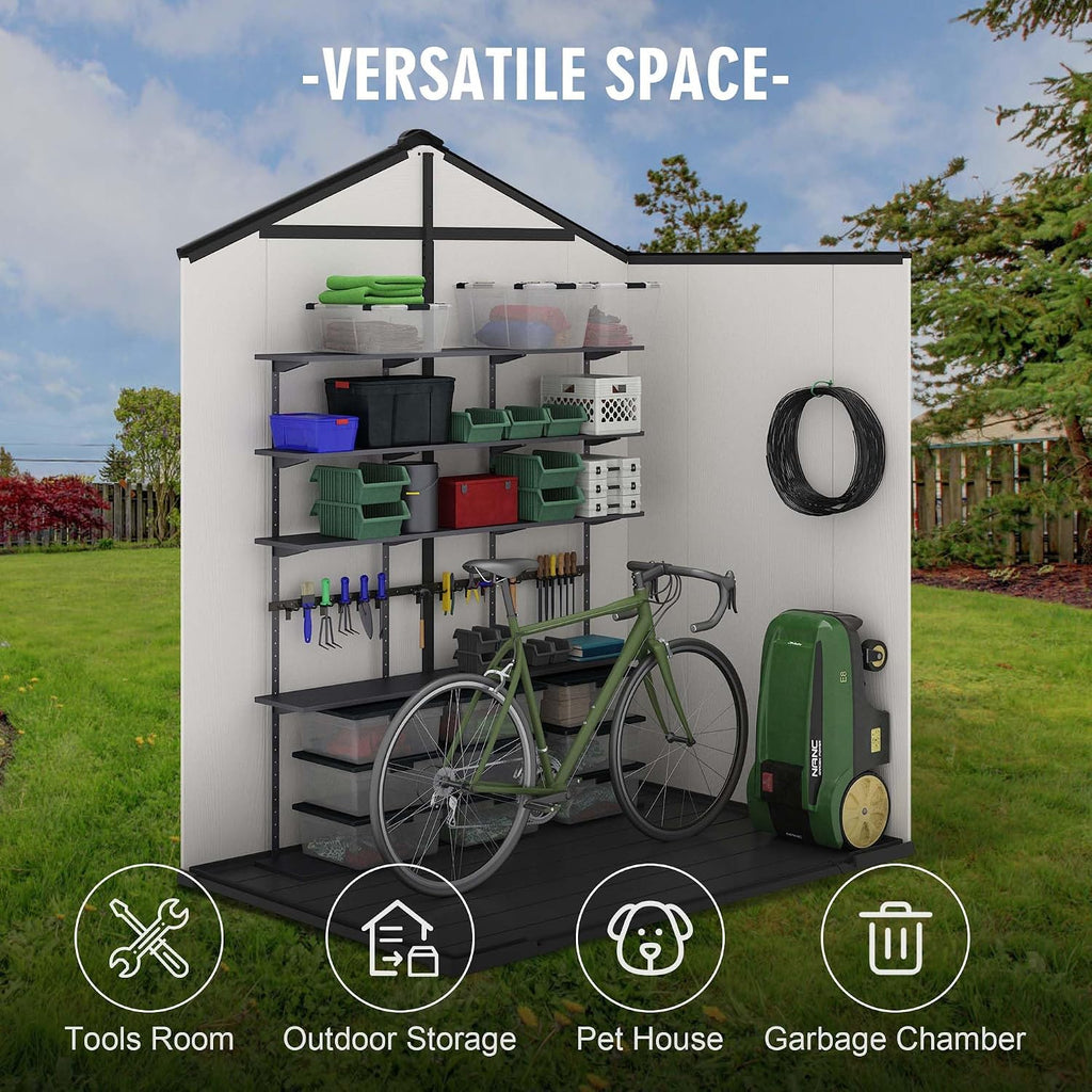 6' x 4' Outdoor Resin Storage Shed with Floor,Galvanized Metal Waterproof Garden Shed with Lockable Door, Windows, Vents, Plastic Tool, Bike Storage for Patio Furniture, Lawn Mower
